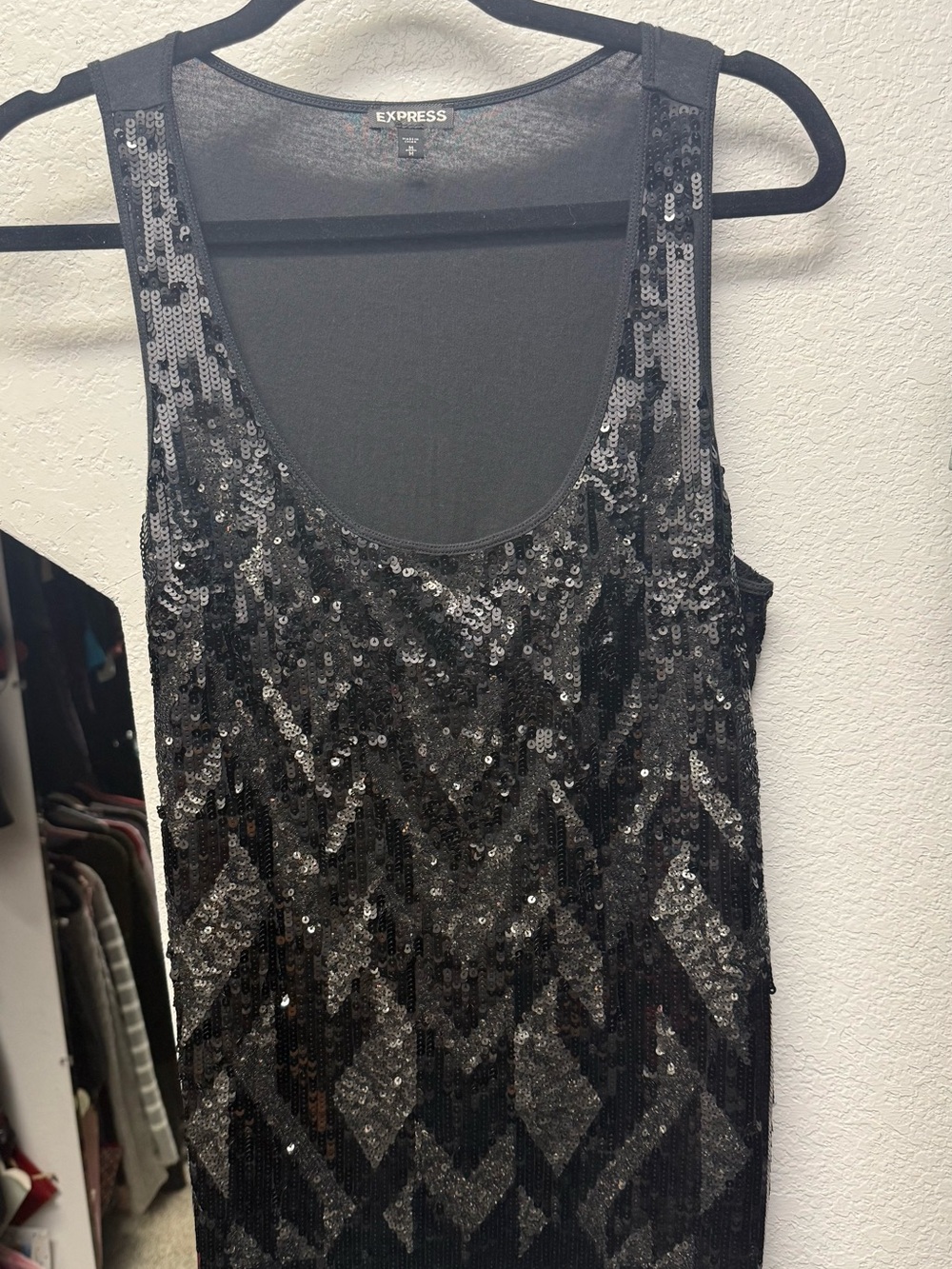 Excellent Condition-Express Black Sequin Scoop Neck Tank- size M